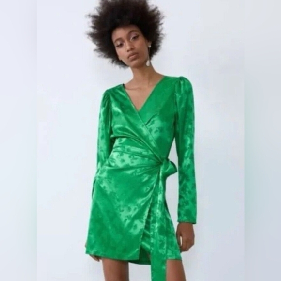Zara Green Wrap Tie Dress - Picture 1 of 7